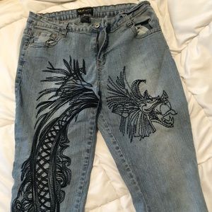 metro style dragon stitched jeans